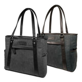 Two charcoal 15.6" Urban Laptop Tote w/ black & brown leather trim, handles, & padded computer compartment.
