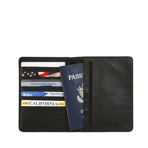 A black I.D. & passport wallet made w/ full-grain Nappa leather