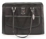 A 16" Geneva Onyx Women's Briefcase w/ SafetyCell Computer Compartment & additional sections & pockets papers & accessories.