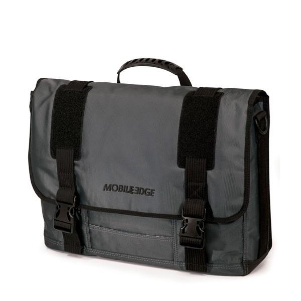 A 17.3" Graphite Messenger bag w/ Padded Computer Compartment, Removable ID Holder, Custom Molded Fasteners, Padded Back Panel, Full-Size Back Pocket, Padded Shoulder Strap 